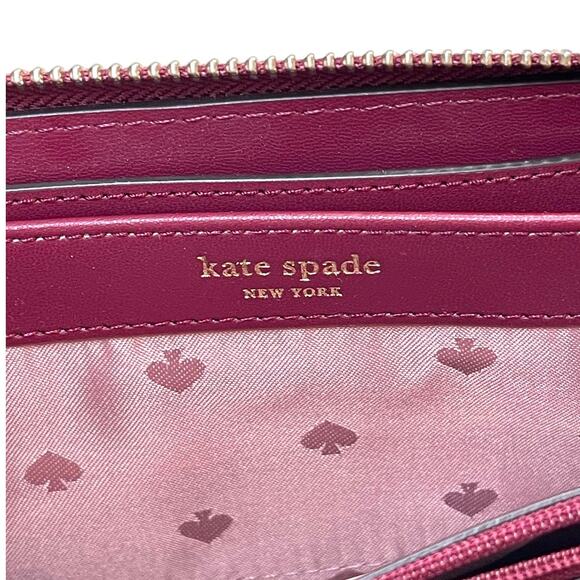 Kate Spade Berry Zip Around Jackson Continental Wallet Pebbled Leather Organizer - Picture 8 of 8